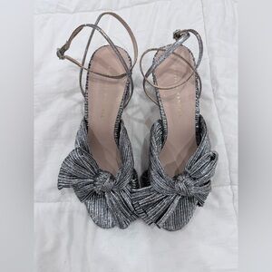 Loeffler Randall Metallic Silver Knotted Pleated Ankle-Strap Heels
